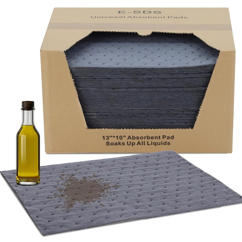 SDS 100 PCS Oil Absorbent Pads - 13"x10" Super Oil Spill Mats for Garage, Workshop & Kitchen - Soaks Up Oil, Grease, Coolant Fast - Reusable & Tear-Resistant (Gray) - Image 1